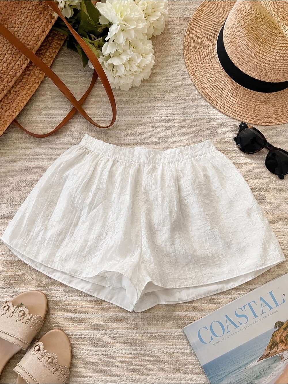 White Jacquard High Waist Flare Shorts Large DO+BE Large